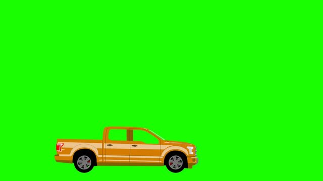 3D car moving on a green screen background