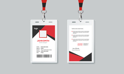 Simple and Red ID Card Design Template. Professional Identity Card Template Vector for Employee.