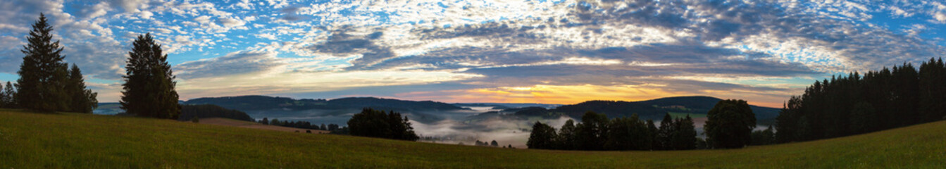 Obraz na płótnie Canvas Morning panoramic sunset Bohemian and Moravian highland