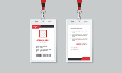 Simple and Red ID Card Design Template. Professional Identity Card Template Vector for Employee.