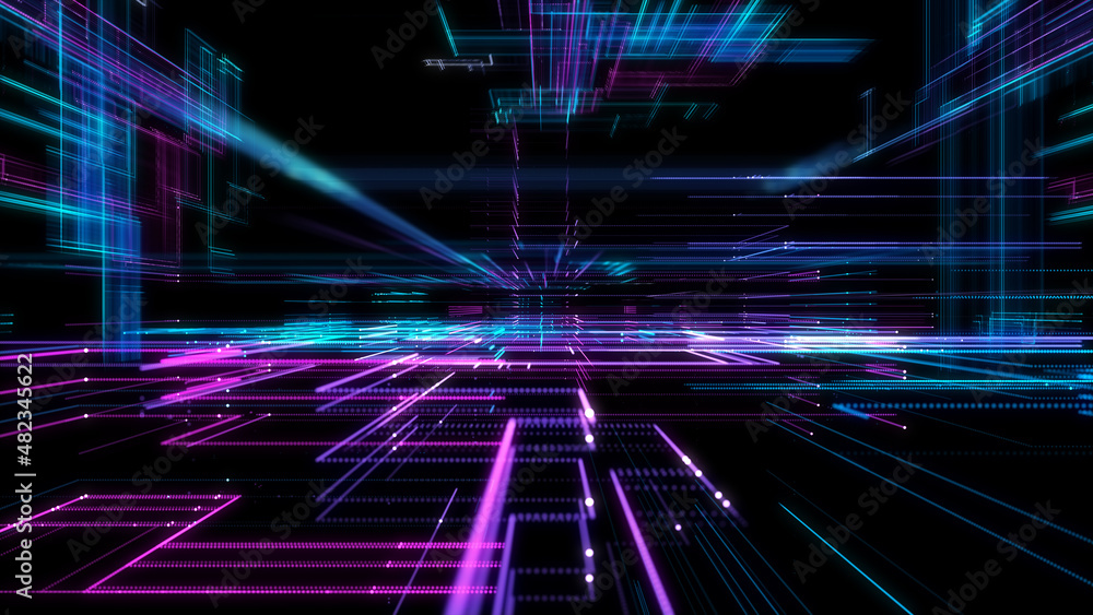 Poster digital cyberspace with particles. techology background