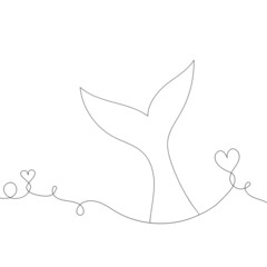 Whale tail icon in line art style. Vector illustration isolated on a white background