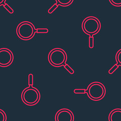 Red line Magnifying glass icon isolated seamless pattern on black background. Search, focus, zoom, business symbol. Vector