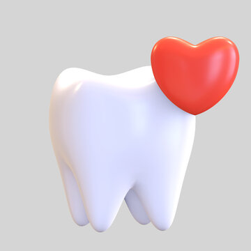 tooth love icon dentist symbol 3d render illustration