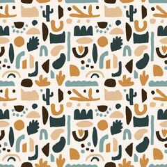 Abstract organic geometric shapes seamless pattern background. Print with hand drawn trendy elements. Vector texture for fabric, wallpaper, wrapping paper, scrapbook