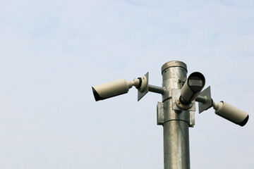 CCTV camera outdoor installed on galvanized steel pole.	