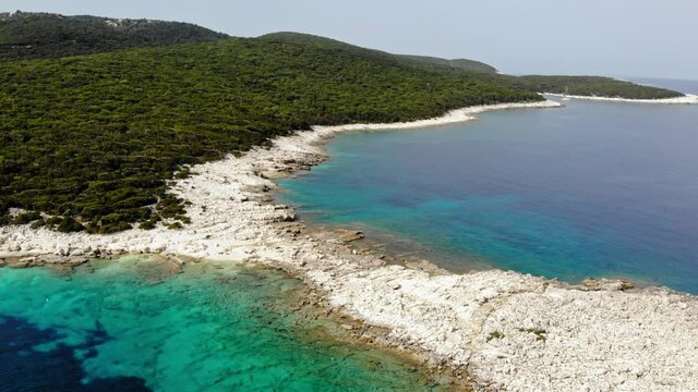 Panorama Of Alexia Beach And Paralia Emplisi In Erisos, Greece. aerial