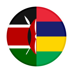 round icon with kenya and mauritius flags. vector illustration isolated on white background