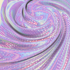 Trendy iridescent wavy fabric with polka dot geometric pattern. 3d rendering digital illustration