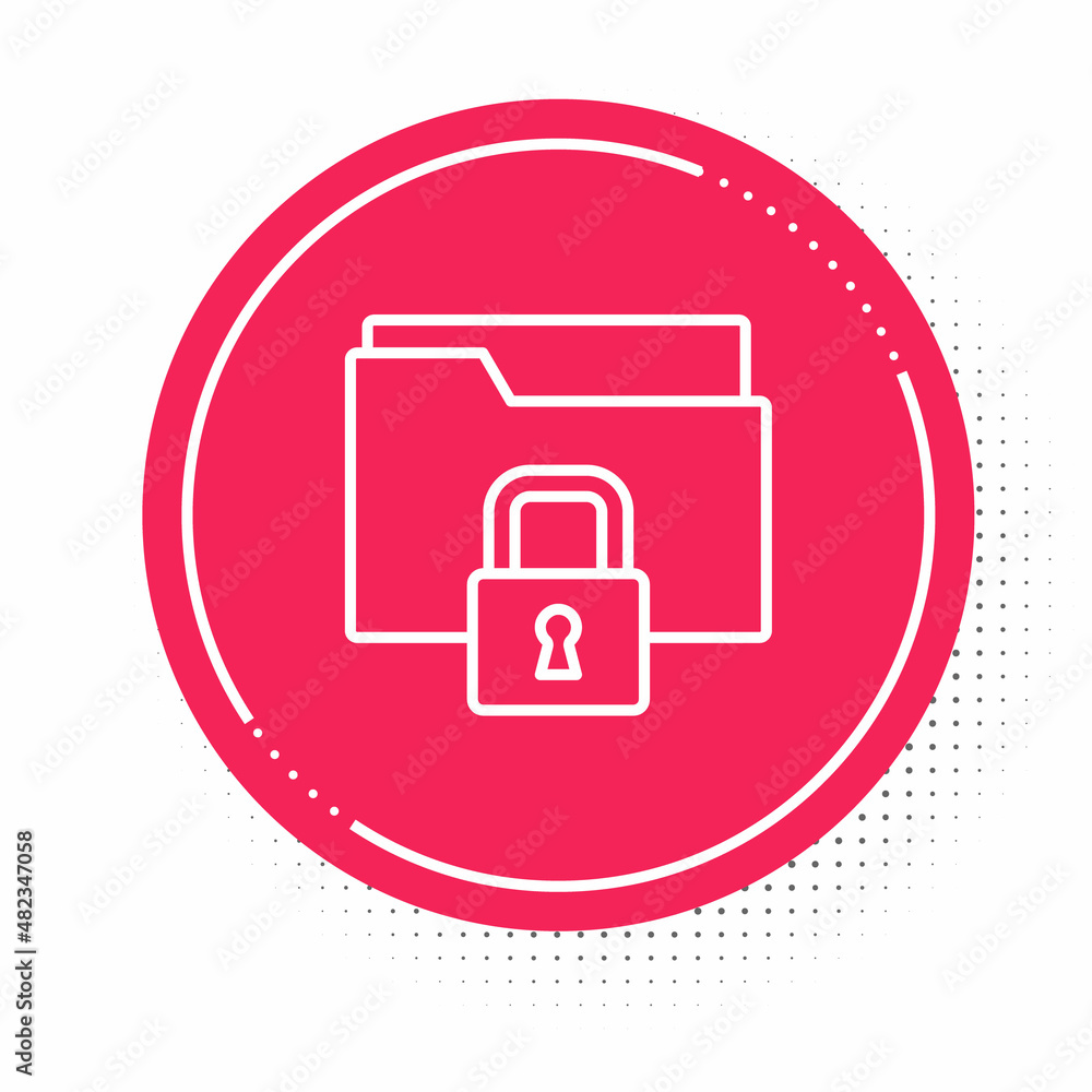 Poster white line folder and lock icon isolated on white background. closed folder and padlock. security, s