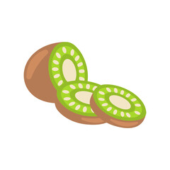 On a white background, a kiwi fruit is isolated. Fruit of the season.