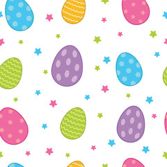 Seamless pattern: Easter eggs. Endless background: colorful bright eggs on a white background.