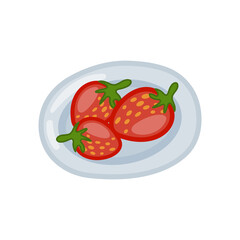 flat design illustration of a dish with fresh strawberries