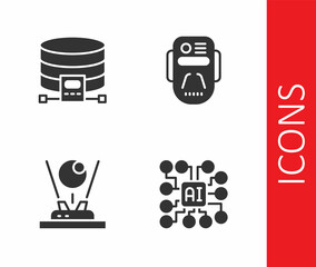 Set Neural network, Cloud database, Hologram and Artificial intelligence robot icon. Vector