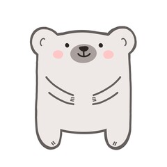 Cute cartoon polar bear with outline. Adorable kawaii animal for nursery, kids room, or newborn invitation template