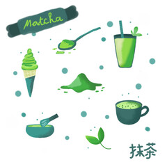illustration of various matcha preparations