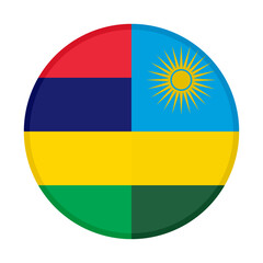 round icon with mauritius and rwanda flags. vector illustration isolated on white background