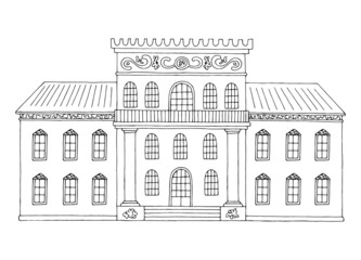 Palace castle graphic black white isolated sketch illustration vector