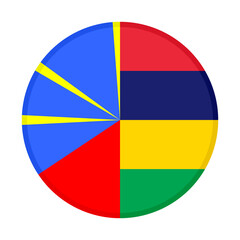 round icon with reunion and mauritius flags. vector illustration isolated on white background