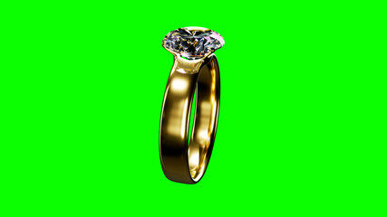 engagement ring with diamond on green screen with free space on left, isolated, not real design - object 3D illustration