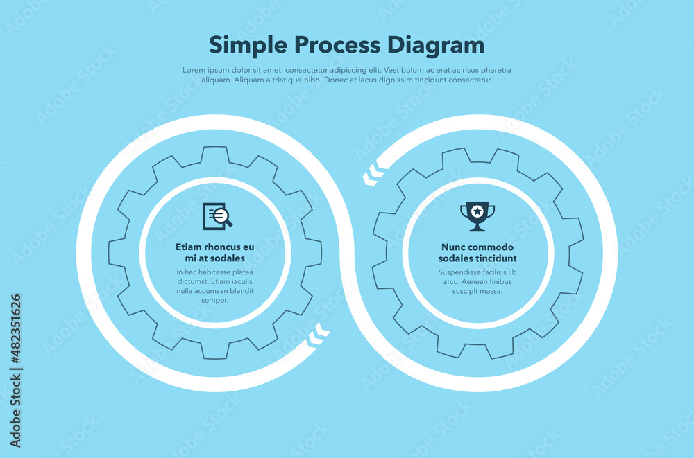 Poster modern gear business process diagram with 2 steps - blue version. easy to use for your website or pr