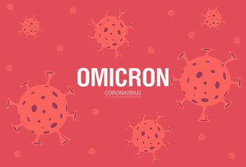 Omicron coronavirus symbol banner. Bacterium background world map on red background. Vector