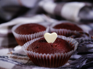 Chocolate cupcakes decorated with chocolate love heart