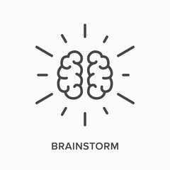 Brainstorm flat line icon. Vector outline illustration of human brain. Black thin linear pictogram for intelligence