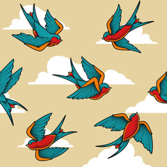Swallow Birds Seamless Pattern