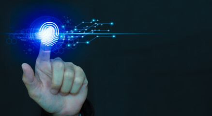 The touch screen for online transactions provides secure payment, banking, shopping, and computer networks. Cloud connection virtual screen