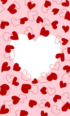 Romantic frame for Valentines day. Cute heart shape made of little hearts. Bright red color to illustrate love