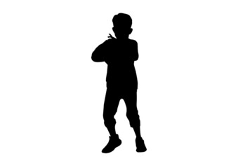 Fototapeta na wymiar Silhouette kids jumping exercise Outdoor with white background with clipping path