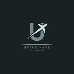 Initial letter U logo design incorporated plane. Minimalist and modern vector illustration design suitable for business. Airline, airplane, aviation, travel logo template.