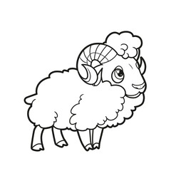 Cute cartoon ram outlined on white background