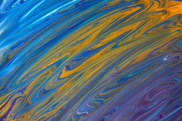 Abstract colorful image. Creative hand painted background. Paint toners brush mix. Wallpaper, textured background sample. Purple, blue, green, orange color. Flat lay design.