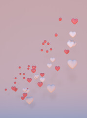 3D red pink flying hearts on pastel background. Romantic symbol of love for Happy Women's, Mother's, Valentine's Day greeting card design.