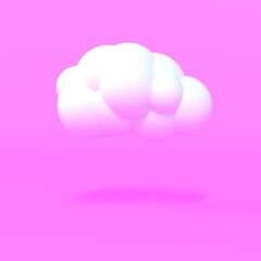 White funny cloud isolated on pink background with shadow. 3D render.