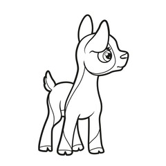 Cute cartoon goatling outlined for coloring page on white background