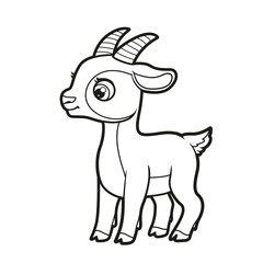 Fototapeta na wymiar Cute cartoon goatling with big horns outlined for coloring page on white background