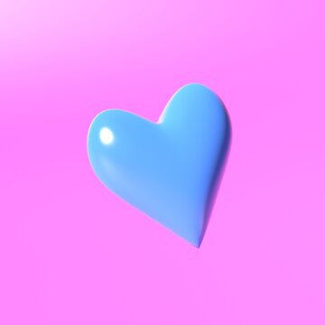 Blue heart on pink and purple background. Minimal art design. 3D render. Happy Valentine's day.