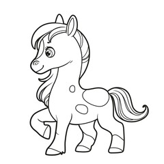 Cute cartoon little horse outlined for coloring book on white background