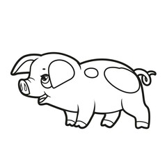 Cute cartoon pig outlined for coloring book on white background