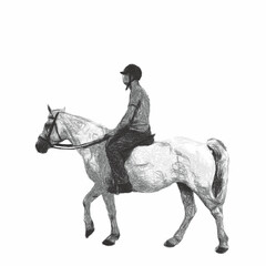 Jokey on horse. Isolated on white background. Vector illustration. Doodle sketch.