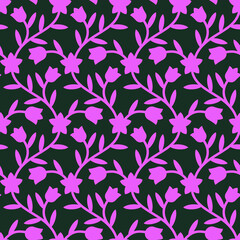 Seamless pattern with Campanula (Platycodon) flowers. Endless floral texture, cutting stencil. Vector silhouette illustration.