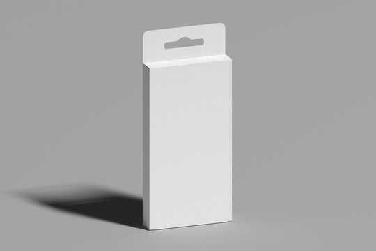 White Product Package Box For Pencils, Pens, Crayons, Felt-tip Pens. Illustration Isolated On grey Background. Mock Up Template Ready For Your Design. Product Packing. 3d rendering.