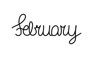 Hand drawn lettering phrase February. Month February for calendar. Ink brush lettering for winter invitation card.