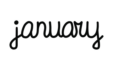 Hand drawn lettering phrase January. Month January for calendar. Ink brush lettering for winter invitation card.