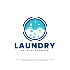 Laundry and dry cleaning icon logo design with bubbles for washing business clothes cleaning modern template