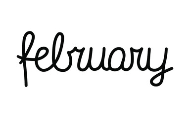 Hand drawn lettering phrase February. Month February for calendar. Ink brush lettering for winter invitation card.