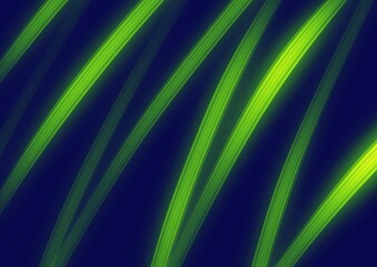 Abstract art background navy blue color with wavy green neon lines. Backdrop with curve fluorescent ribbon.